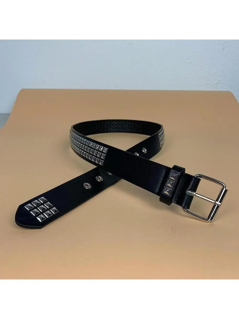 Vintage Y2K Black Punk Studded Diamond Belt